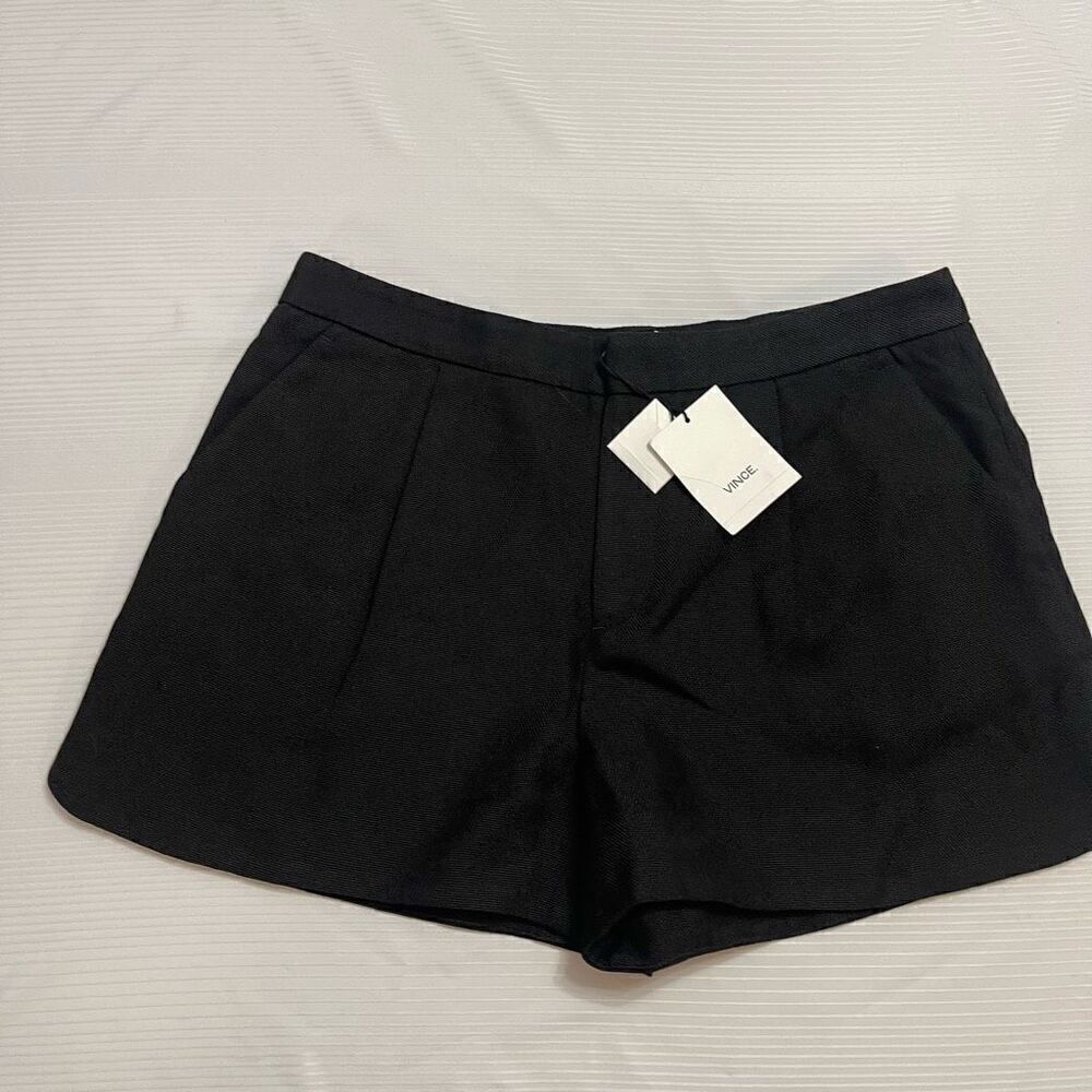 NWT Vince Black Pleat Front Linen Viscose Rayon Shorts Size 4 New